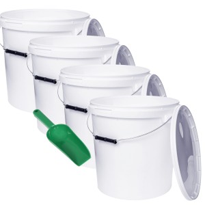 4x Wiadro 20L BIAŁE na żywność + ŁOPATKA 0,25KG