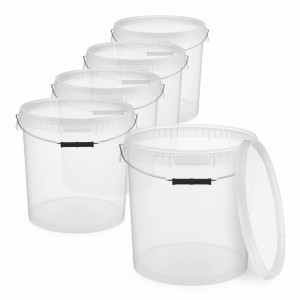 5x Wiadro plastikowe 20L z pokrywką Transparentne | Na żywność | Atest