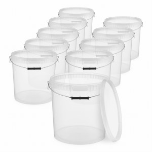 10x Wiadro plastikowe 20L z pokrywką Transparentne | Na żywność | Atest